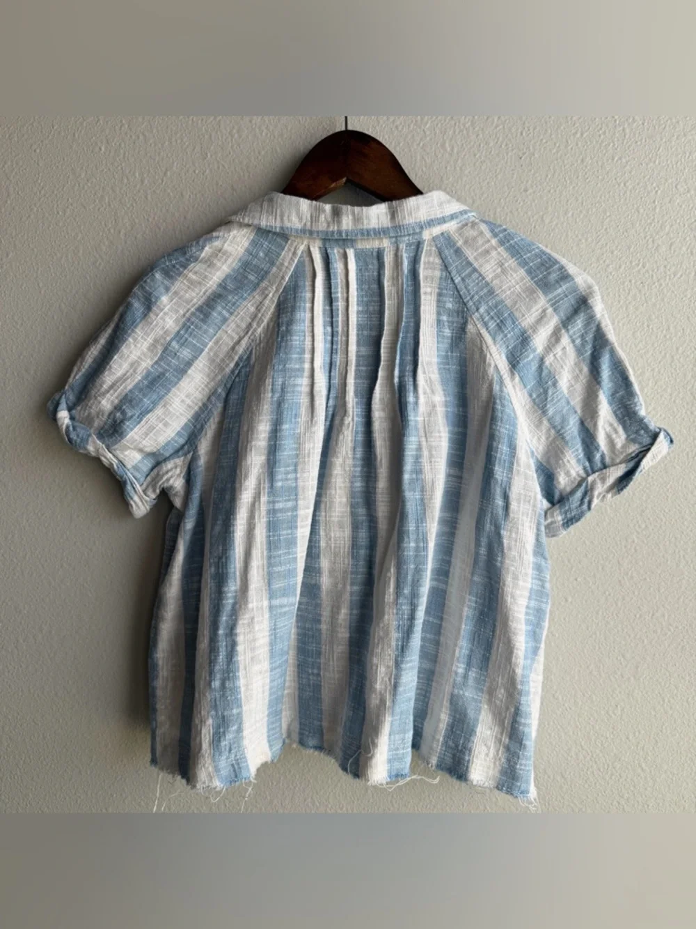 We The Free Away At Sea Crop Boxy Linen Blend Medium Top Nautical Relaxed G - Picture 5 of 11